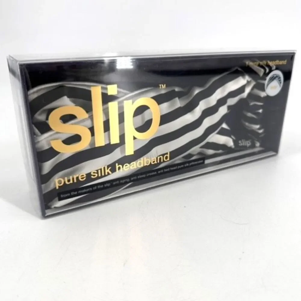 NWT‎ Slip Pure Silk Headband Black and White Striped New NIB